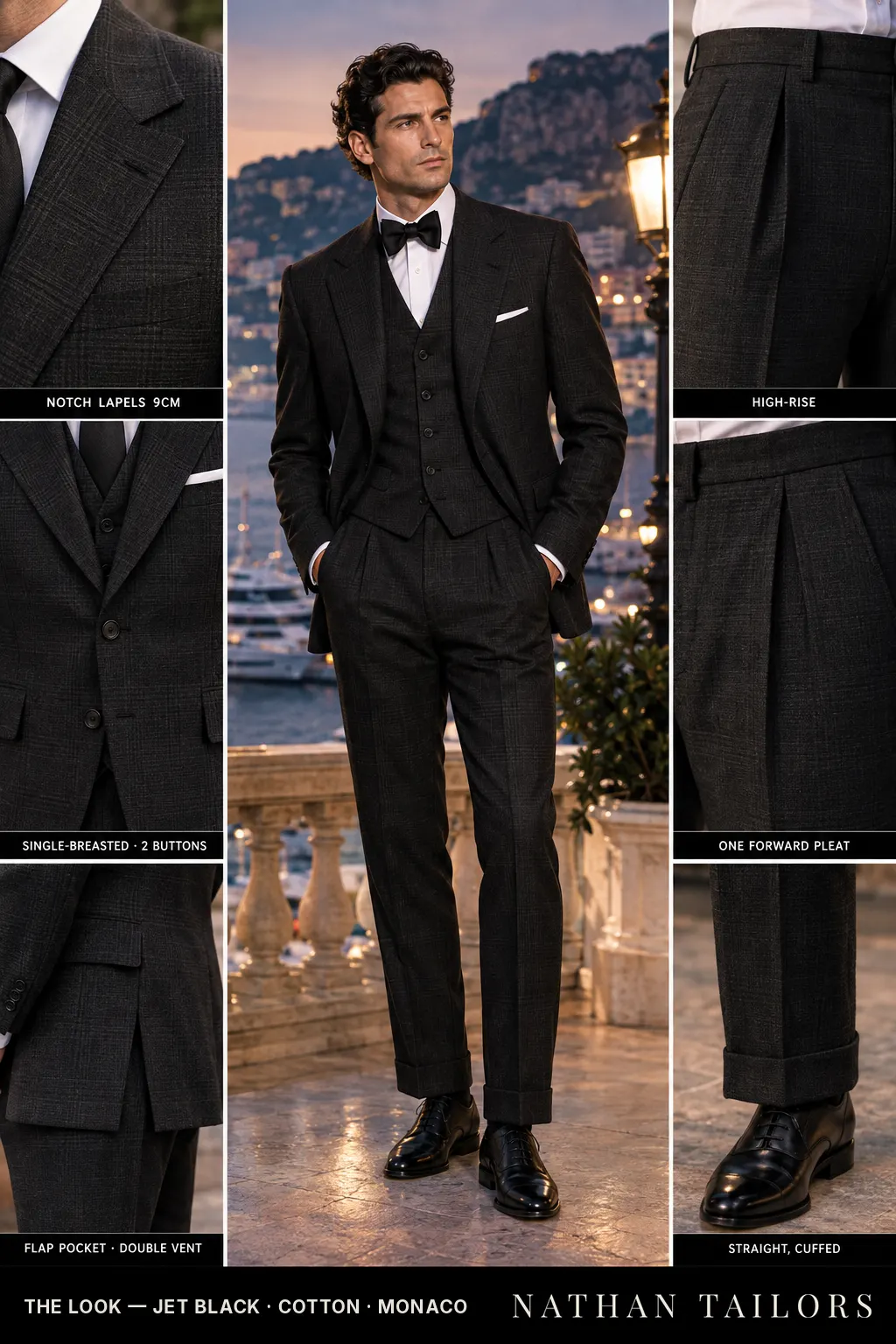 jet black glen_plaid single-breasted bespoke suit โ custom tailored by Nathan Tailors, the Hoi An custom tailor