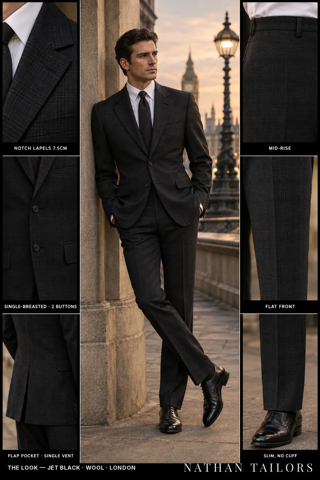 jet black glen_plaid single-breasted bespoke suit โ custom tailored by Nathan Tailors, the Hoi An custom tailor