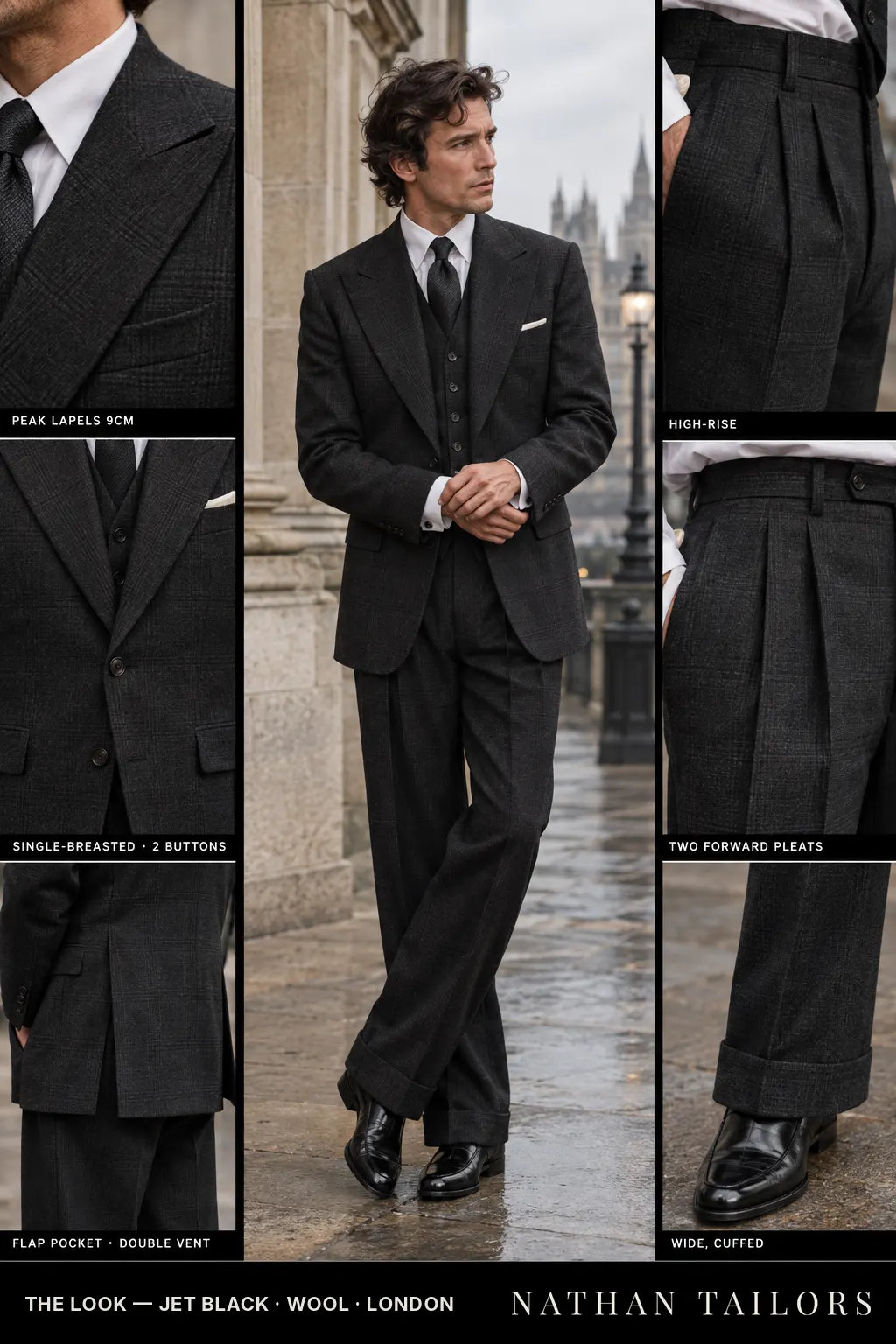 jet black glen_plaid single-breasted bespoke suit — custom tailored by Nathan Tailors, the Hoi An custom tailor