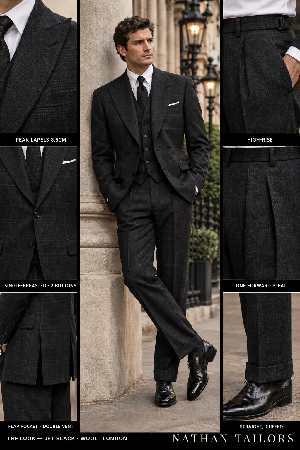 jet black glen_plaid single-breasted bespoke suit โ custom tailored by Nathan Tailors, the Hoi An custom tailor