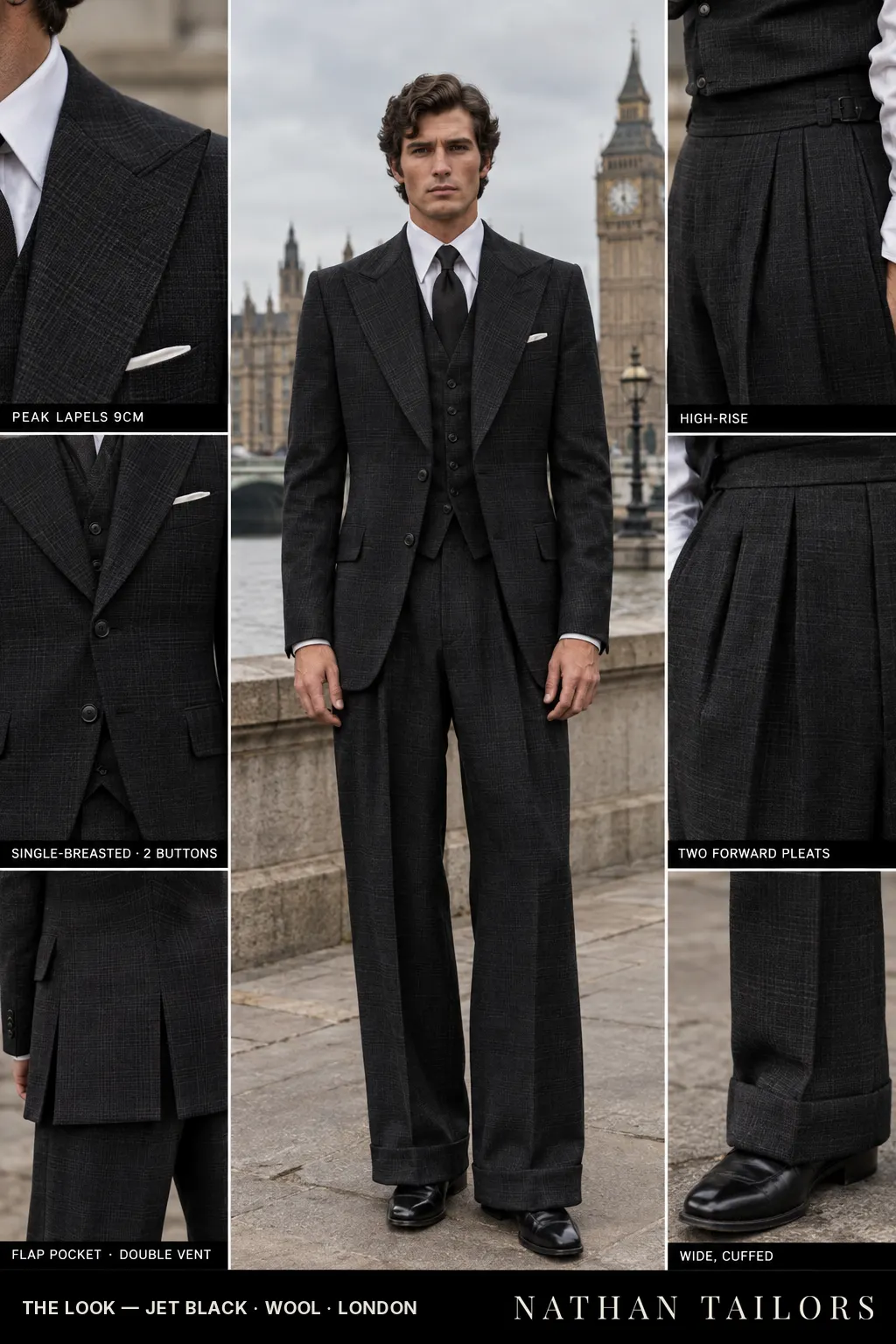 jet black glen_plaid single-breasted bespoke suit — custom tailored by Nathan Tailors, the Hoi An custom tailor