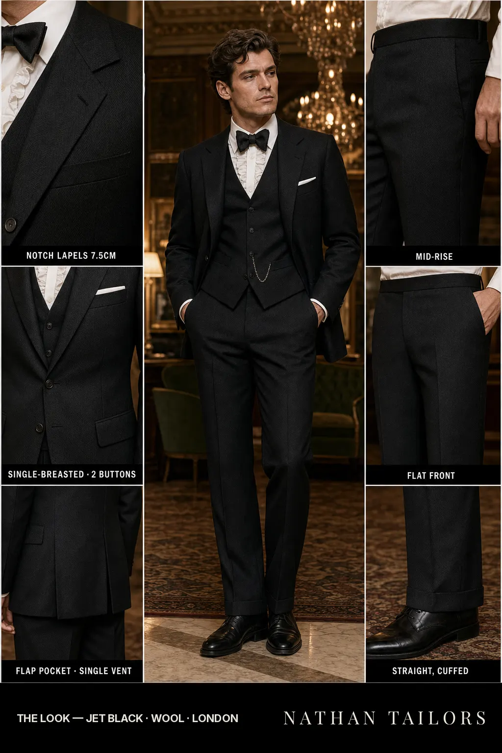jet black herringbone single-breasted bespoke suit — custom tailored by Nathan Tailors, the Hoi An custom tailor