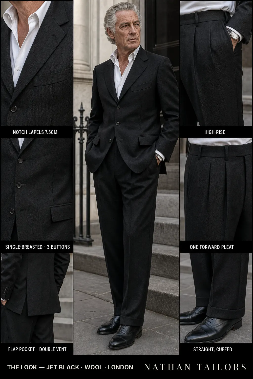 jet black herringbone single-breasted bespoke suit — custom tailored by Nathan Tailors, the Hoi An custom tailor