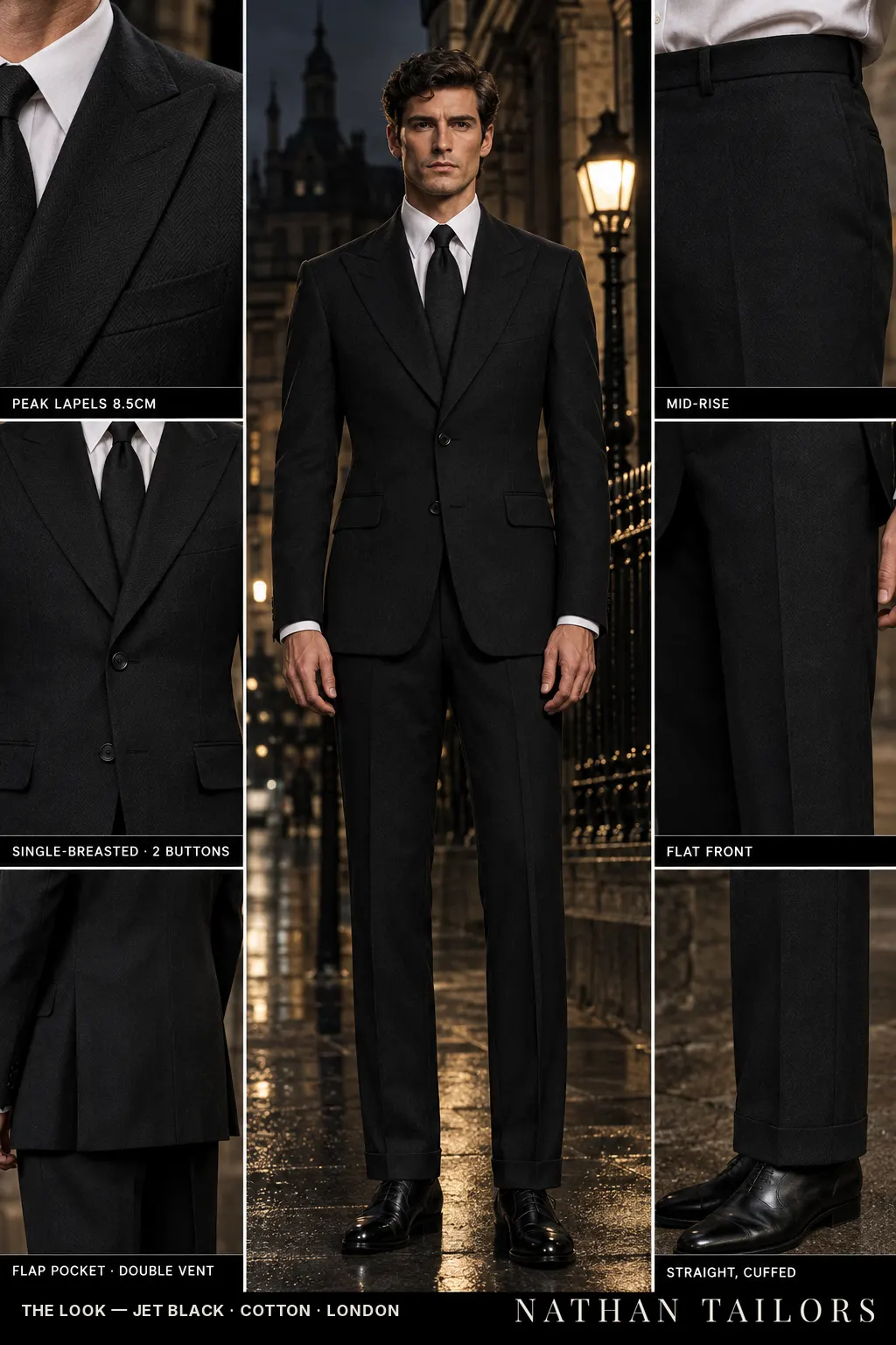 jet black herringbone single-breasted bespoke suit — custom tailored by Nathan Tailors, the Hoi An custom tailor