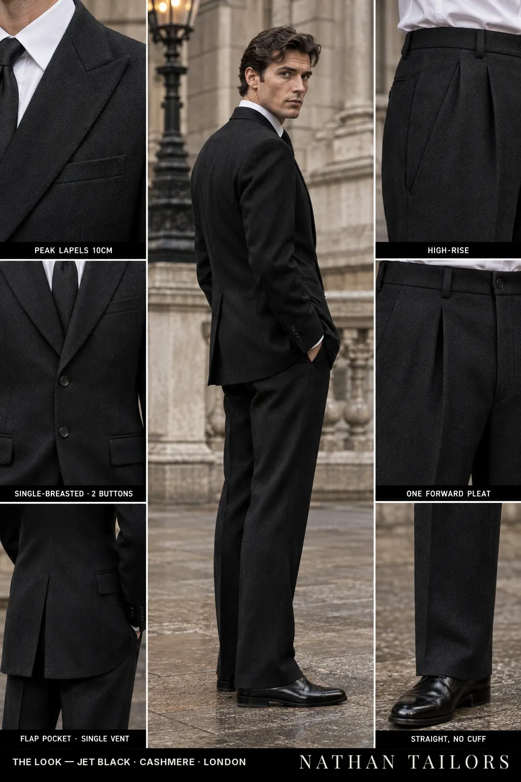 jet black herringbone single-breasted bespoke suit — custom tailored by Nathan Tailors, the Hoi An custom tailor