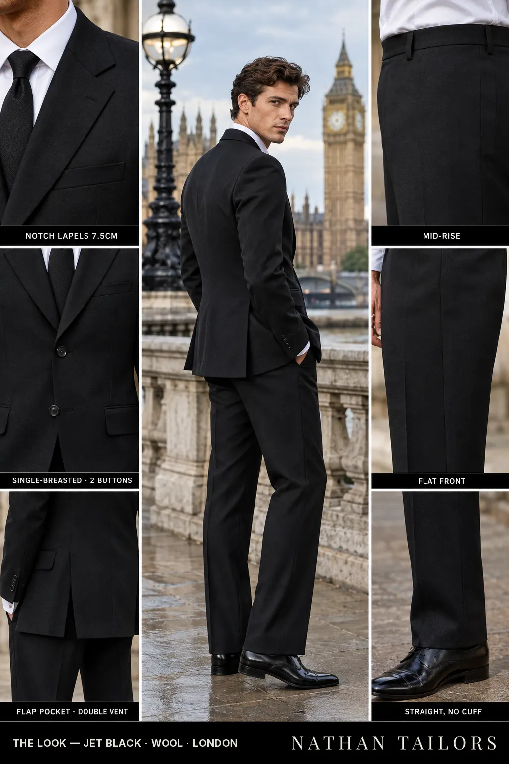 jet black single-breasted bespoke suit — custom tailored by Nathan Tailors, the Hoi An custom tailor