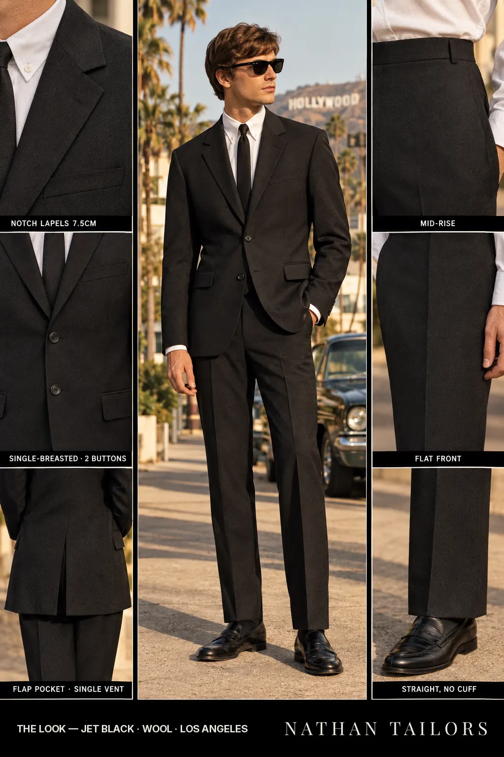 jet black single-breasted bespoke suit — custom tailored by Nathan Tailors, the Hoi An custom tailor