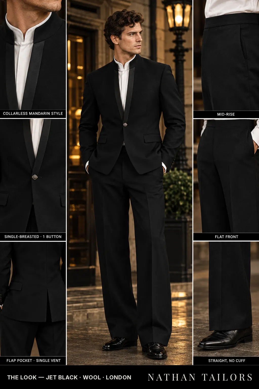 jet black single-breasted bespoke suit โ custom tailored by Nathan Tailors, the Hoi An custom tailor
