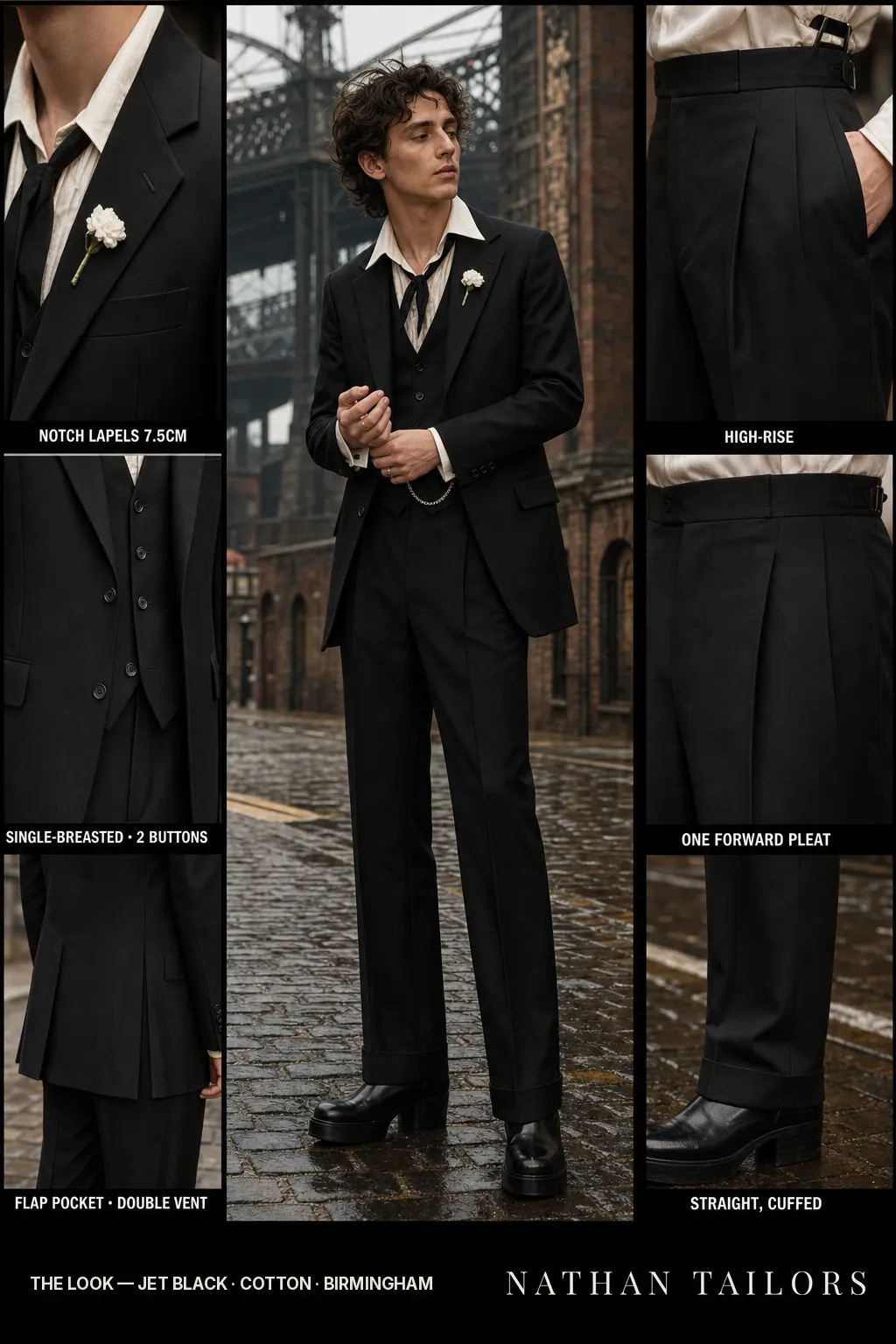 jet black single-breasted bespoke suit — custom tailored by Nathan Tailors, the Hoi An custom tailor