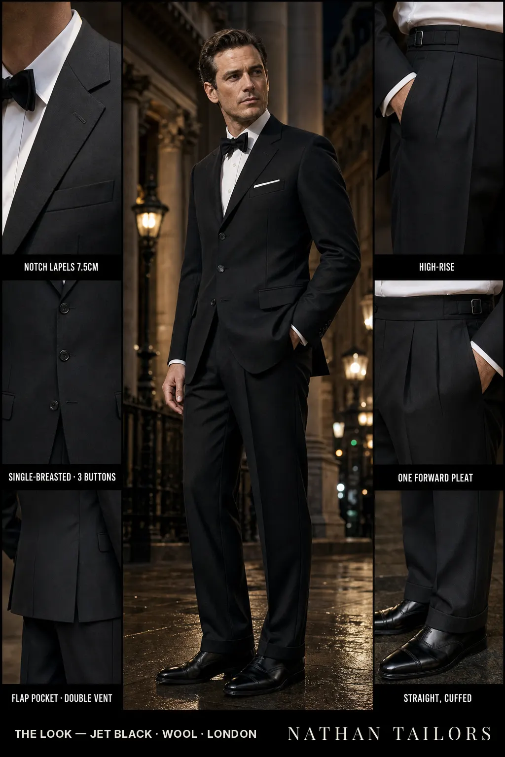 jet black single-breasted bespoke suit — custom tailored by Nathan Tailors, the Hoi An custom tailor