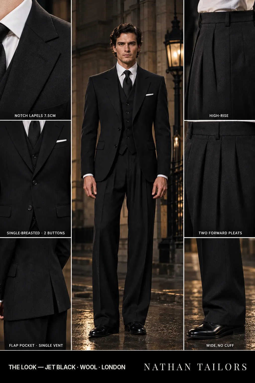 jet black single-breasted bespoke suit — custom tailored by Nathan Tailors, the Hoi An custom tailor