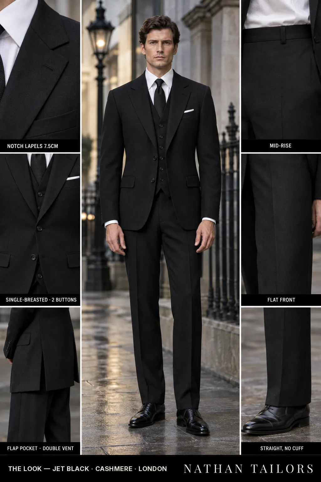jet black single-breasted bespoke suit — custom tailored by Nathan Tailors, the Hoi An custom tailor
