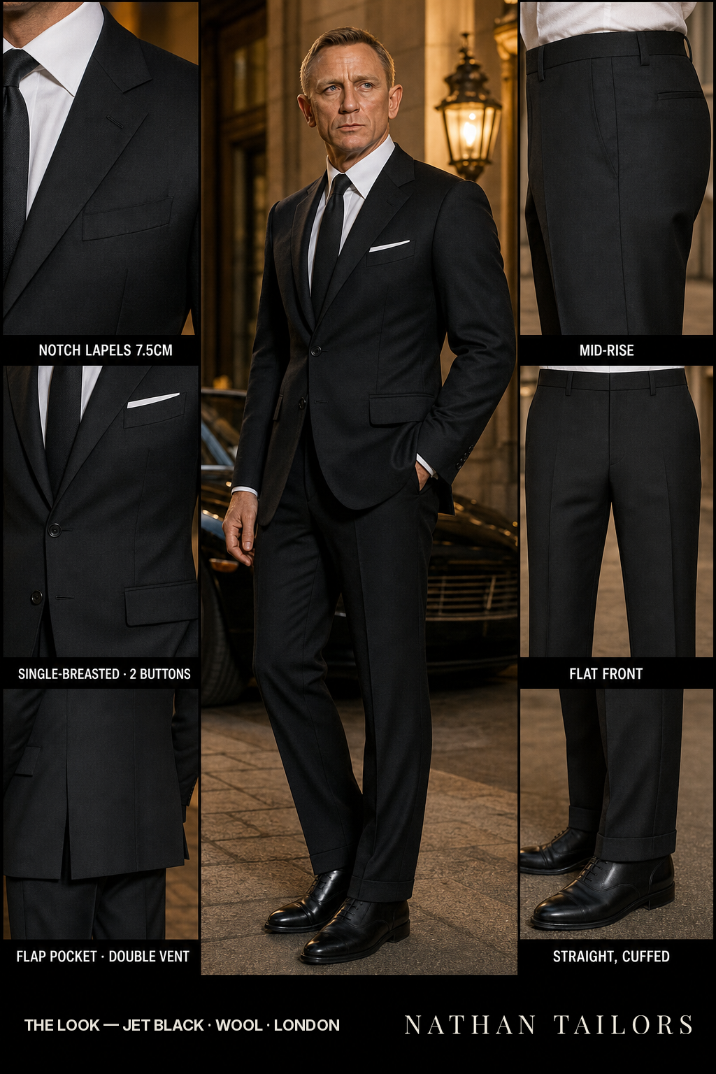 スーツ creaTTTive nylon set up Jet Black Single-Breasted Bespoke Suit | Custom Tailored | Nathan