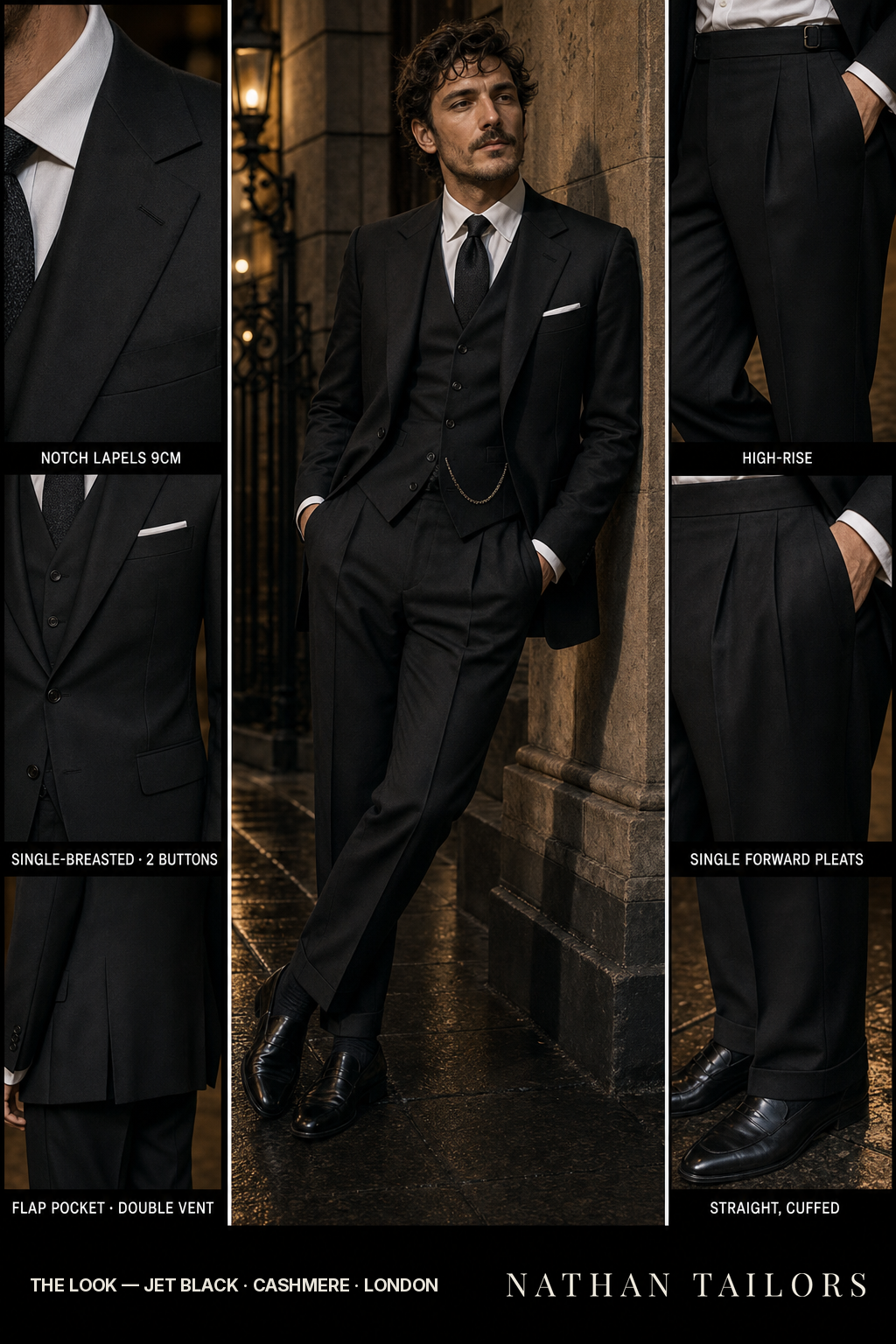 Jet Black Single-Breasted Bespoke Suit | Custom Tailored | Nathan