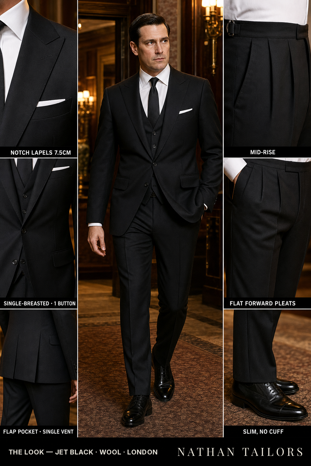 Jet Black Single-Breasted Bespoke Suit | Custom Tailored | Nathan