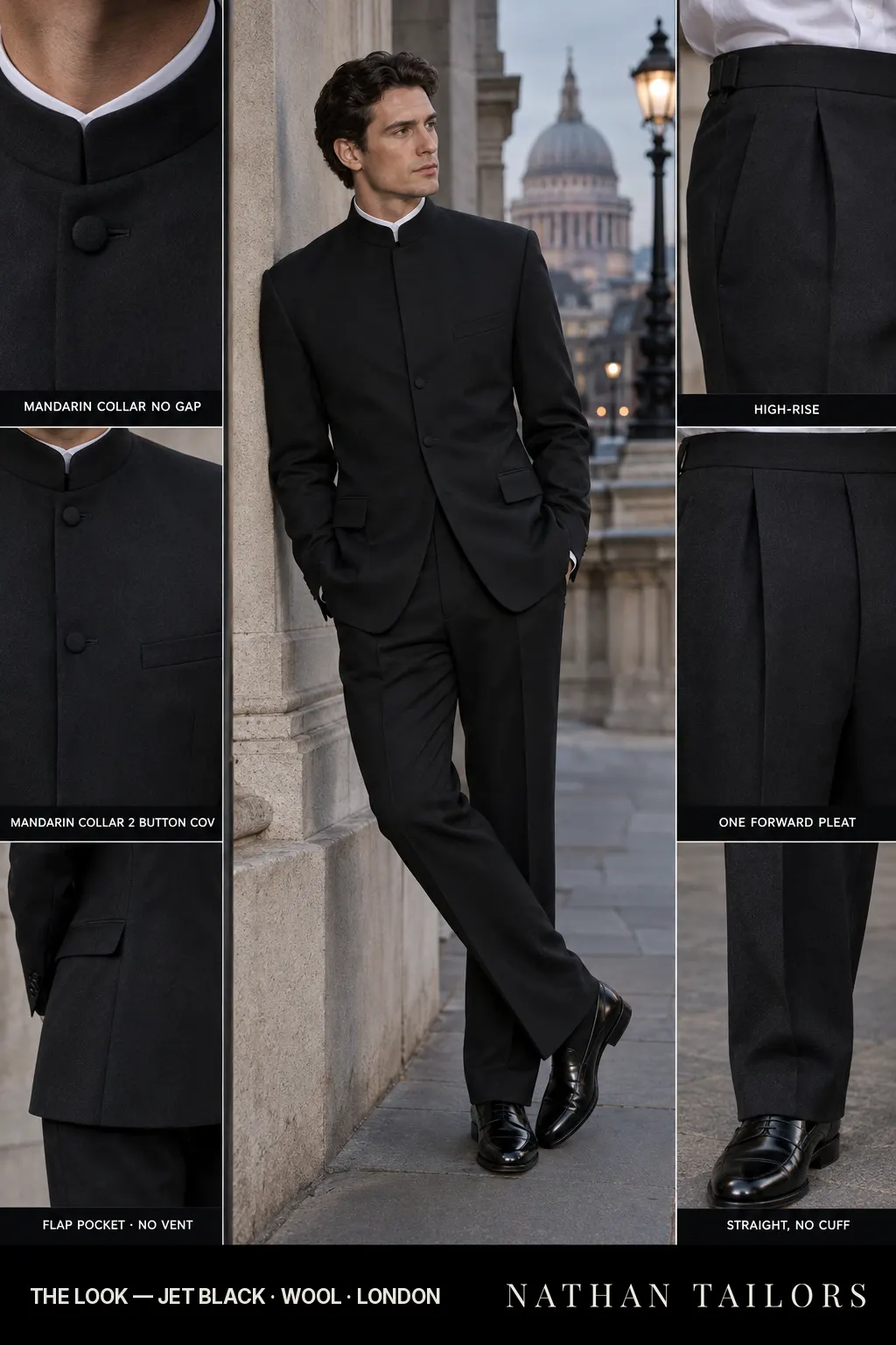 jet black single-breasted bespoke suit โ custom tailored by Nathan Tailors, the Hoi An custom tailor