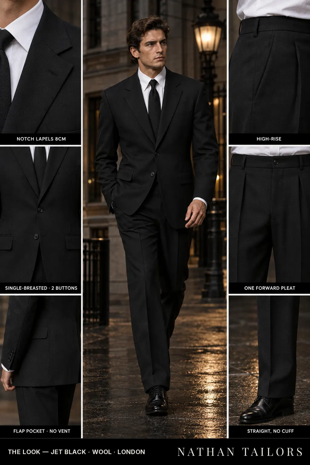 jet black single-breasted bespoke suit — custom tailored by Nathan Tailors, the Hoi An custom tailor