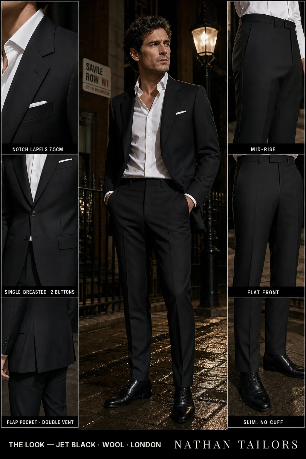 jet black single-breasted bespoke suit — custom tailored by Nathan Tailors, the Hoi An custom tailor