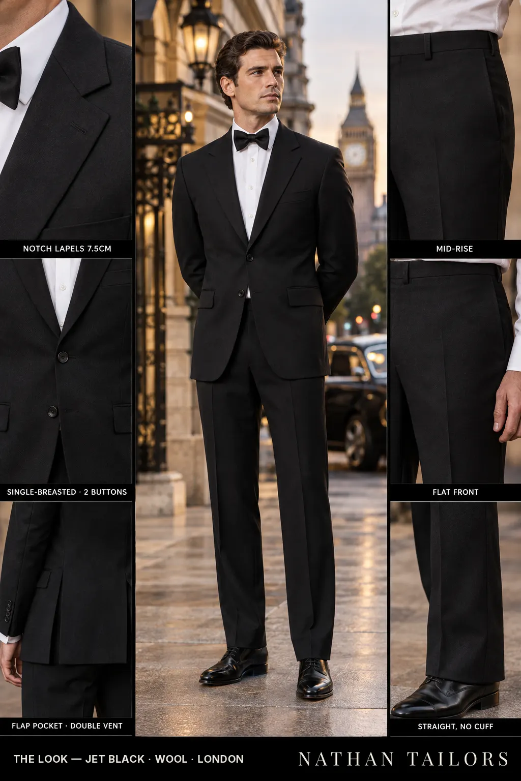 jet black single-breasted bespoke suit — custom tailored by Nathan Tailors, the Hoi An custom tailor