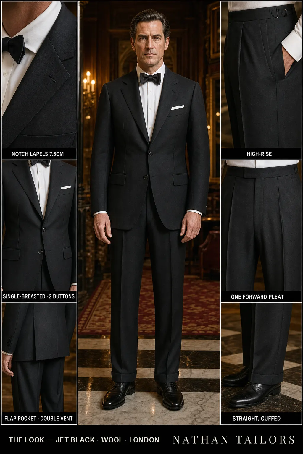 jet black single-breasted bespoke suit — custom tailored by Nathan Tailors, the Hoi An custom tailor