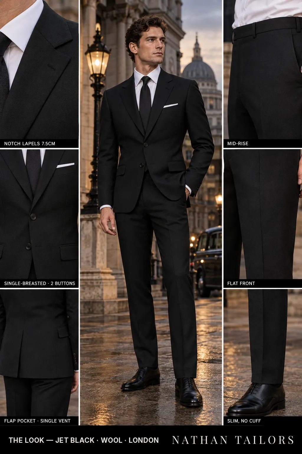 jet black single-breasted bespoke suit — custom tailored by Nathan Tailors, the Hoi An custom tailor