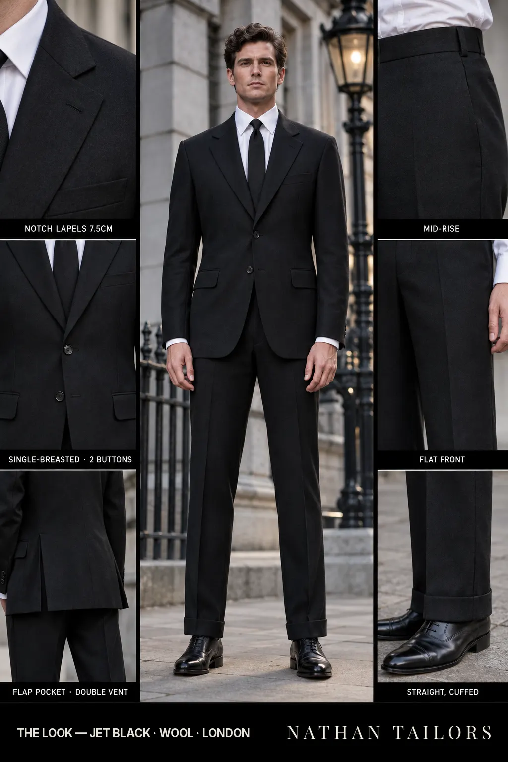 jet black single-breasted bespoke suit — custom tailored by Nathan Tailors, the Hoi An custom tailor