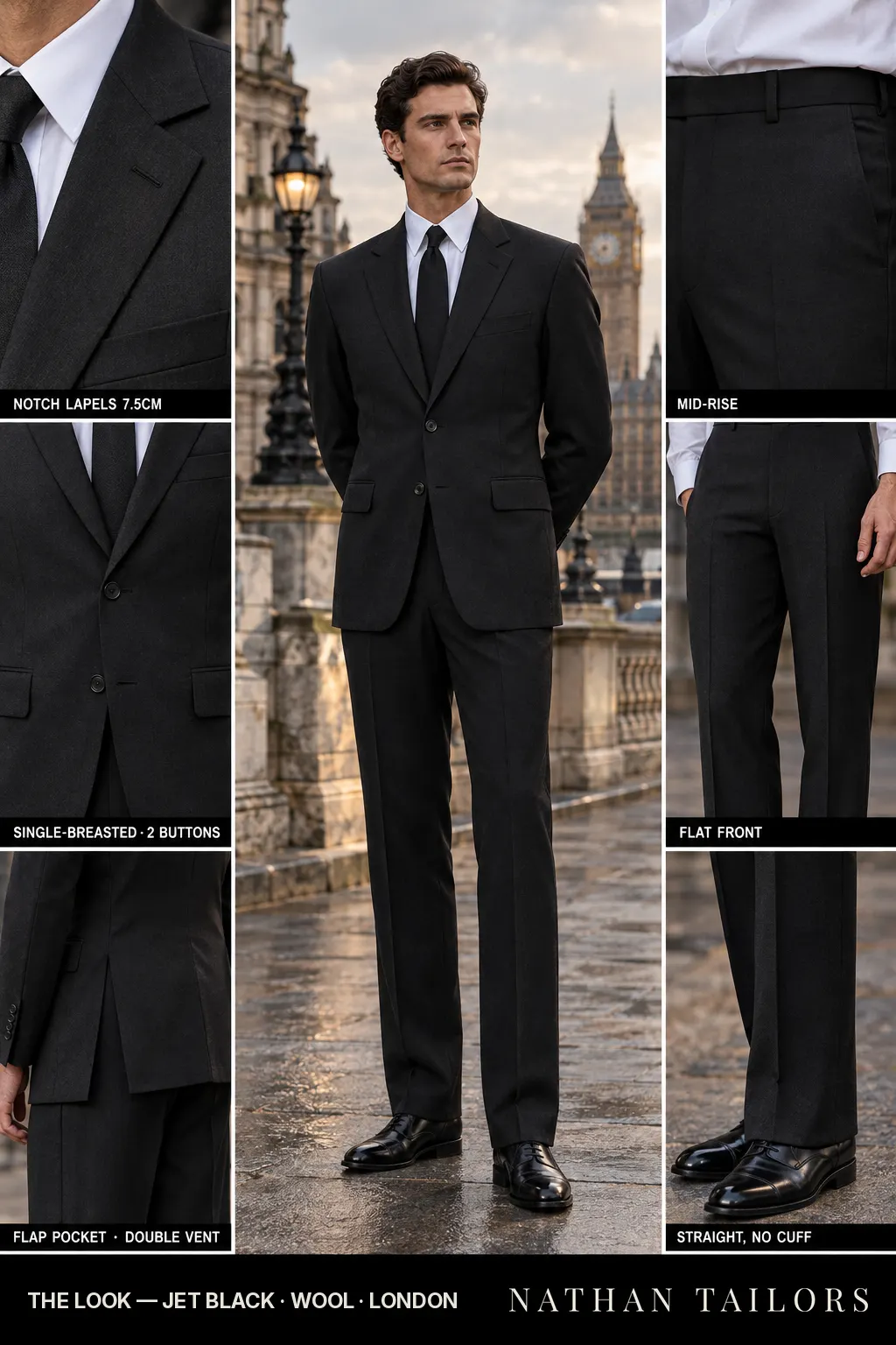 jet black single-breasted bespoke suit — custom tailored by Nathan Tailors, the Hoi An custom tailor