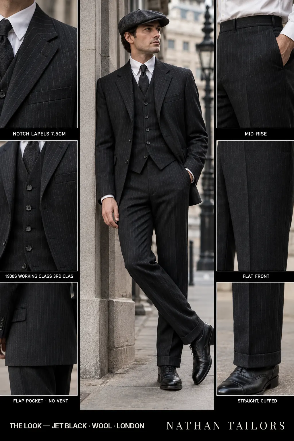 jet black single-breasted bespoke suit โ custom tailored by Nathan Tailors, the Hoi An custom tailor