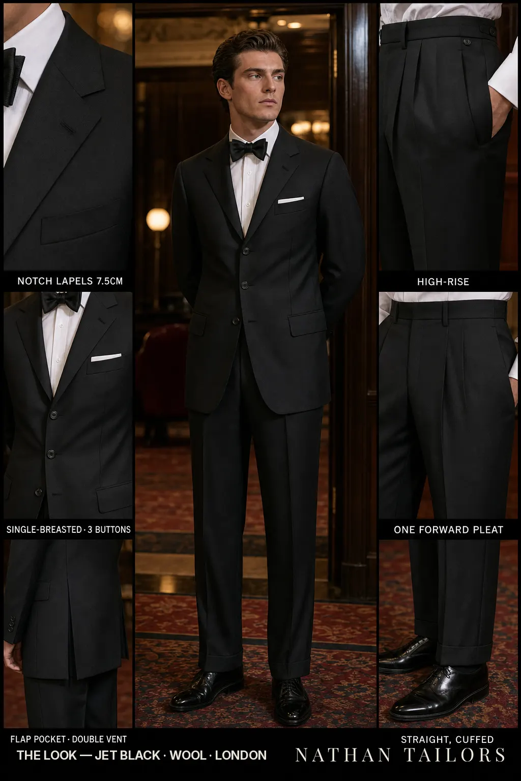 jet black single-breasted bespoke suit — custom tailored by Nathan Tailors, the Hoi An custom tailor