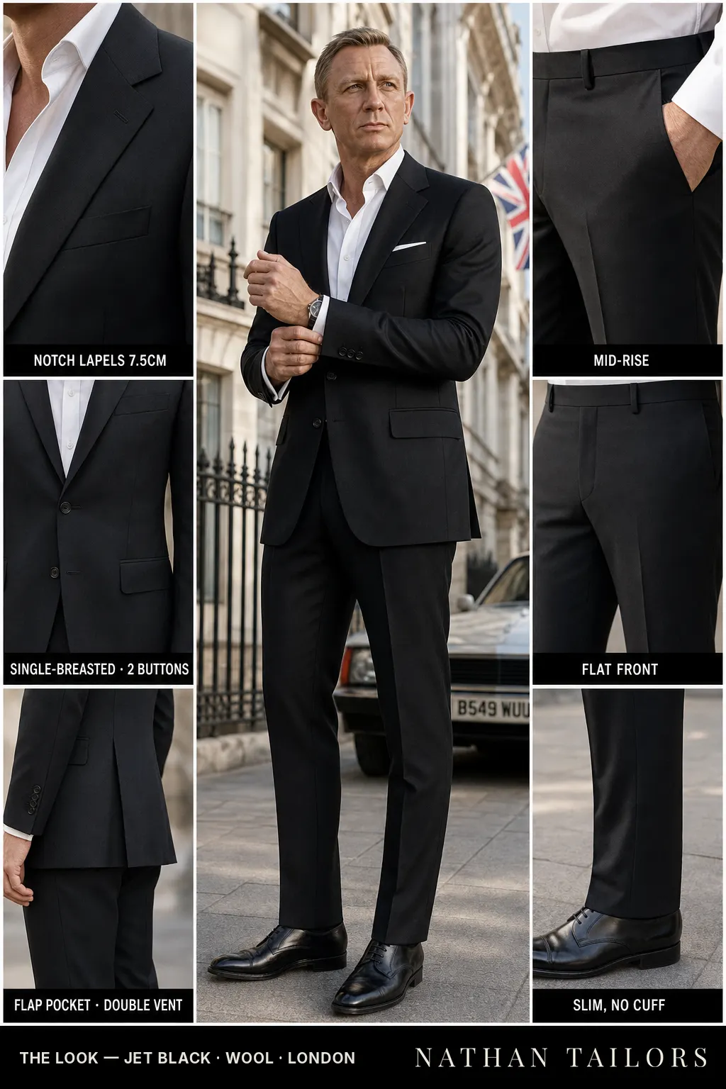 jet black single-breasted bespoke suit — custom tailored by Nathan Tailors, the Hoi An custom tailor