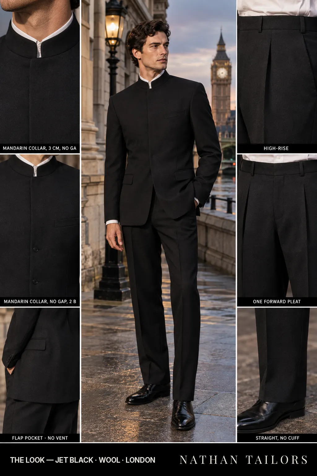 jet black single-breasted bespoke suit — custom tailored by Nathan Tailors, the Hoi An custom tailor