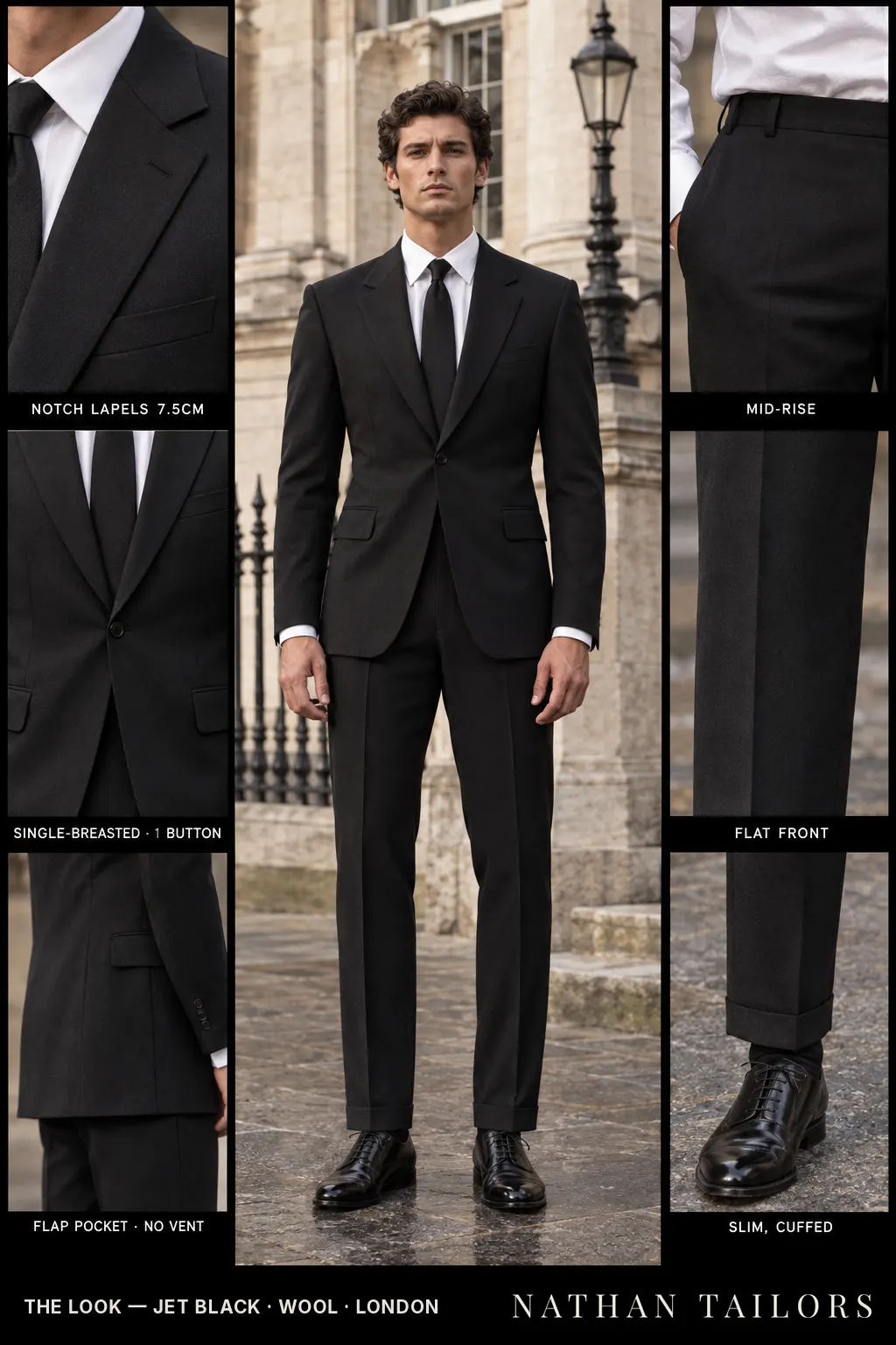 jet black single-breasted bespoke suit — custom tailored by Nathan Tailors, the Hoi An custom tailor
