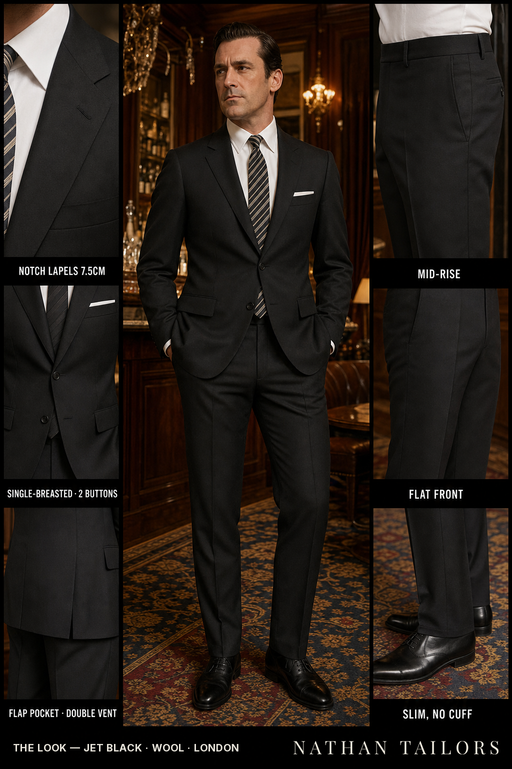 Jet Black Single-Breasted Bespoke Suit | Custom Tailored | Nathan