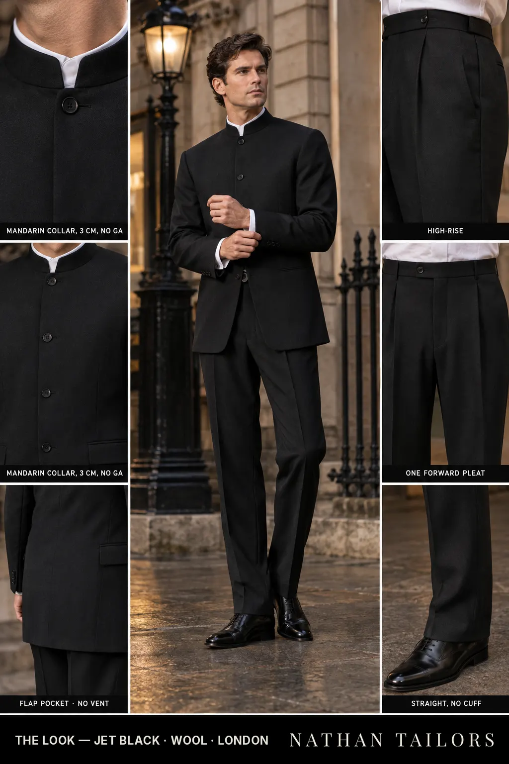 jet black single-breasted bespoke suit — custom tailored by Nathan Tailors, the Hoi An custom tailor