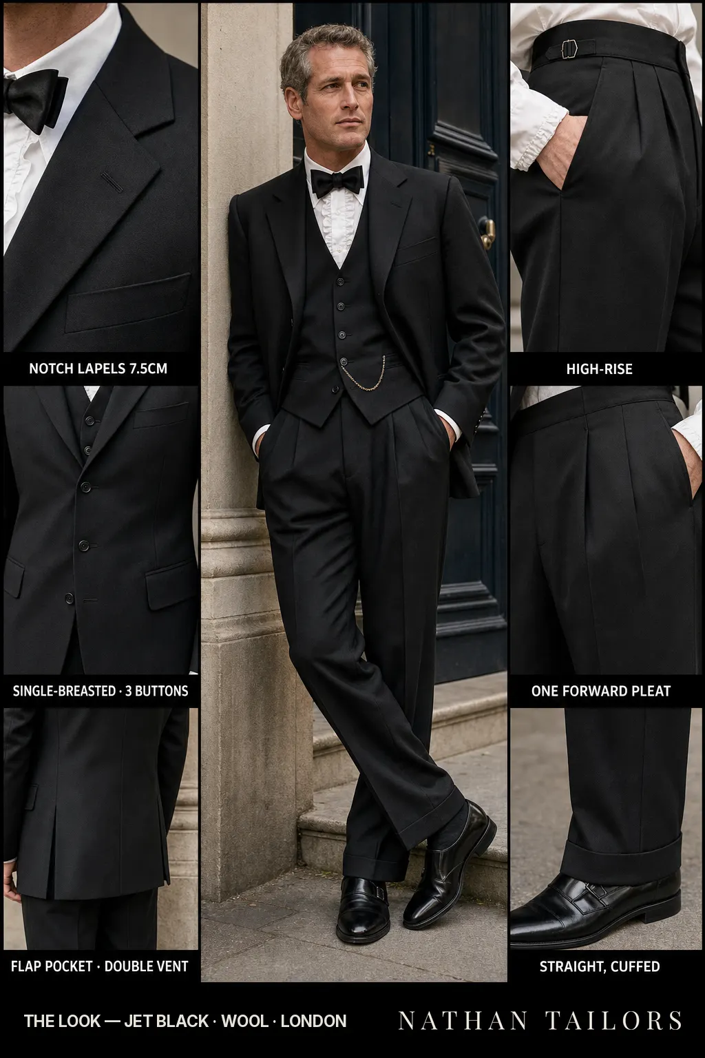 jet black single-breasted bespoke suit — custom tailored by Nathan Tailors, the Hoi An custom tailor