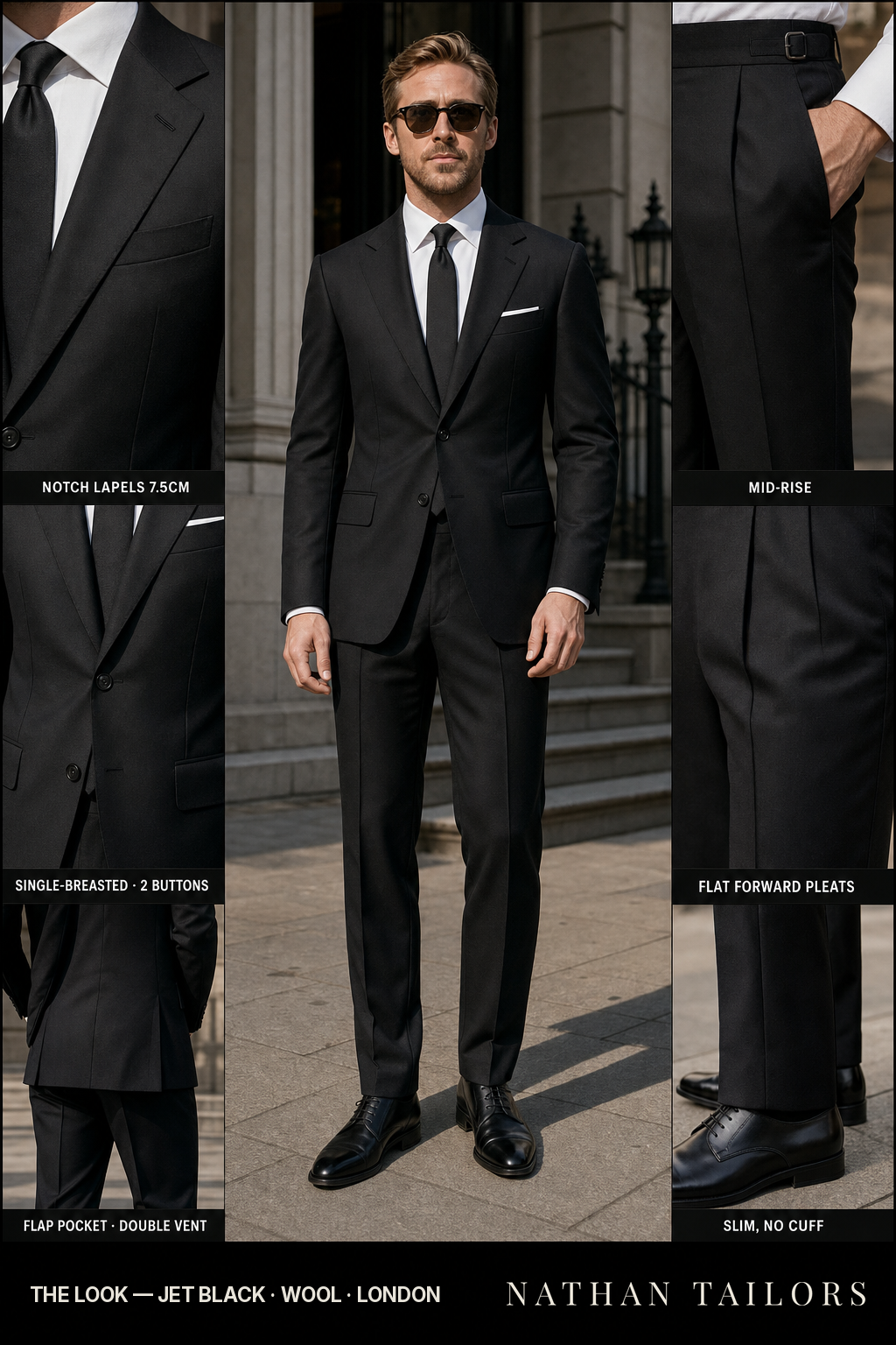 Jet Black Single-Breasted Bespoke Suit | Custom Tailored | Nathan
