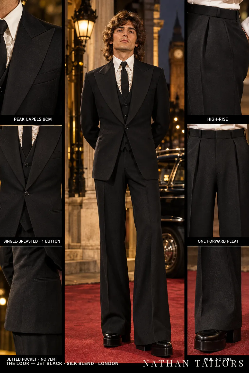 jet black single-breasted bespoke suit โ custom tailored by Nathan Tailors, the Hoi An custom tailor