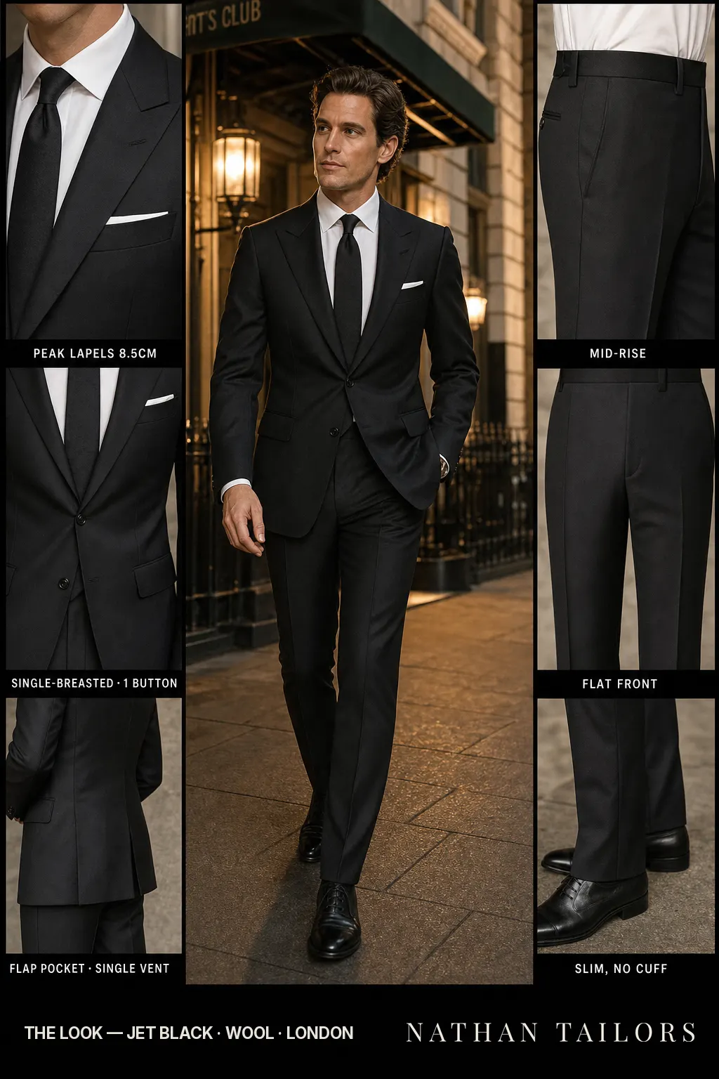 jet black single-breasted bespoke suit — custom tailored by Nathan Tailors, the Hoi An custom tailor