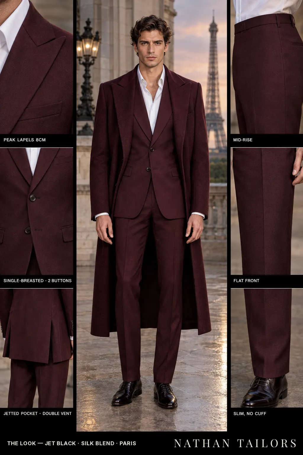 jet black single-breasted bespoke suit — custom tailored by Nathan Tailors, the Hoi An custom tailor