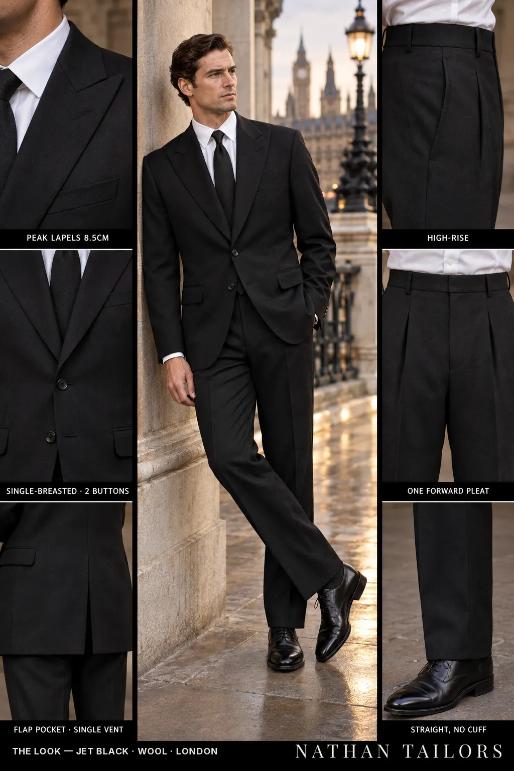 jet black single-breasted bespoke suit — custom tailored by Nathan Tailors, the Hoi An custom tailor