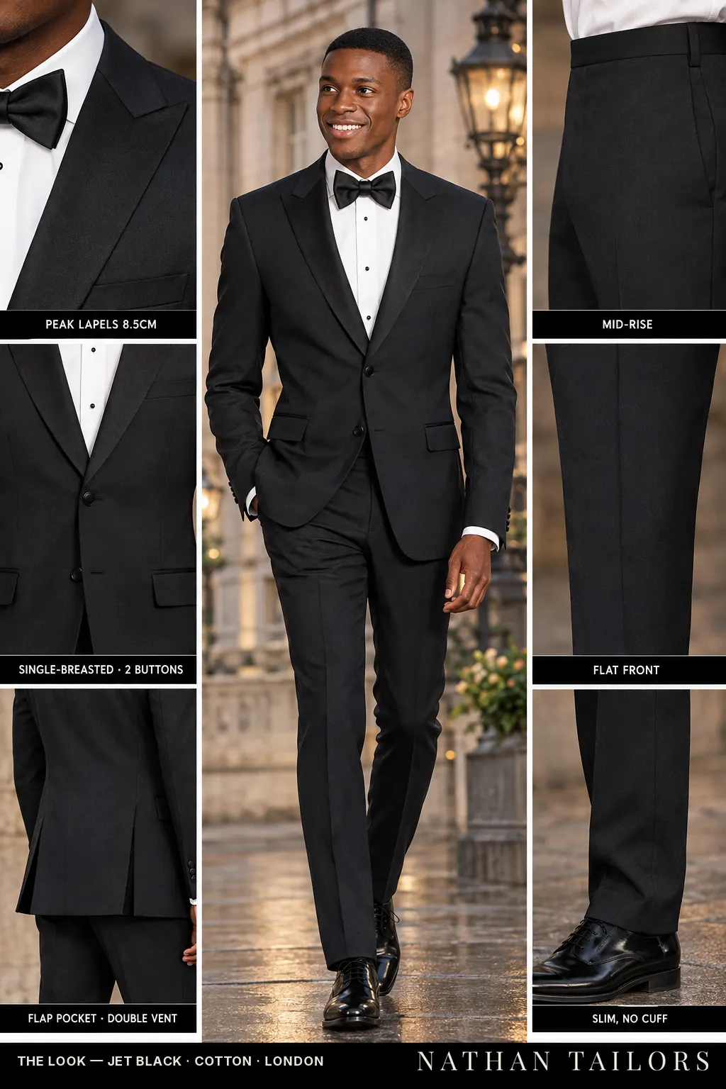 jet black single-breasted bespoke suit โ custom tailored by Nathan Tailors, the Hoi An custom tailor