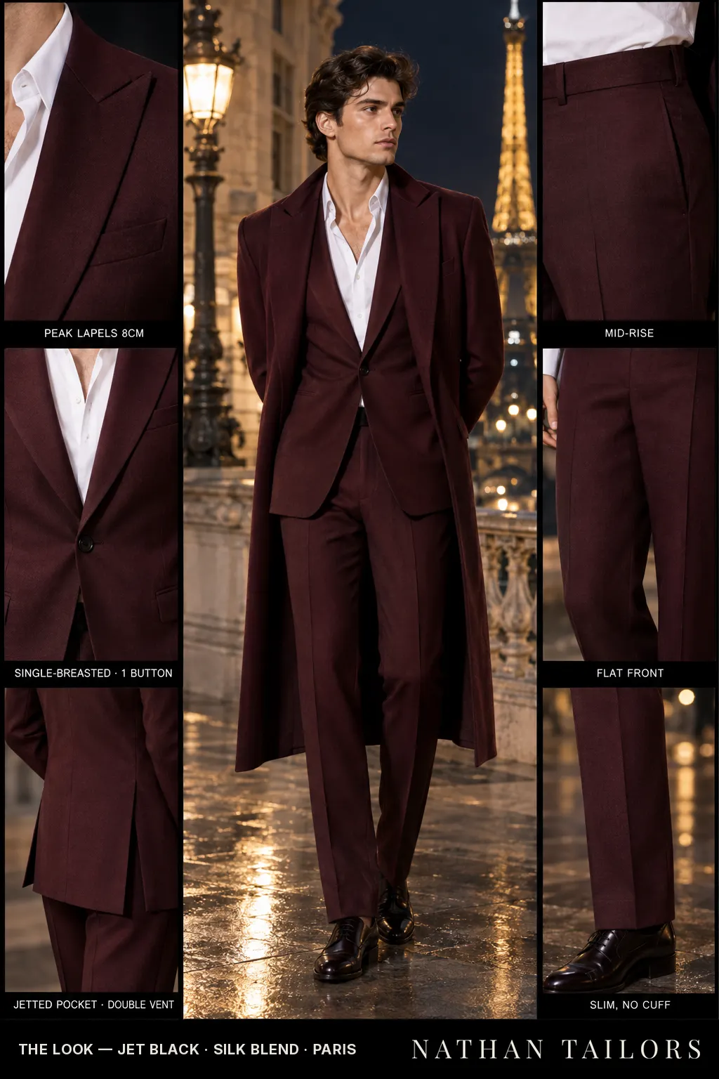 jet black single-breasted bespoke suit — custom tailored by Nathan Tailors, the Hoi An custom tailor