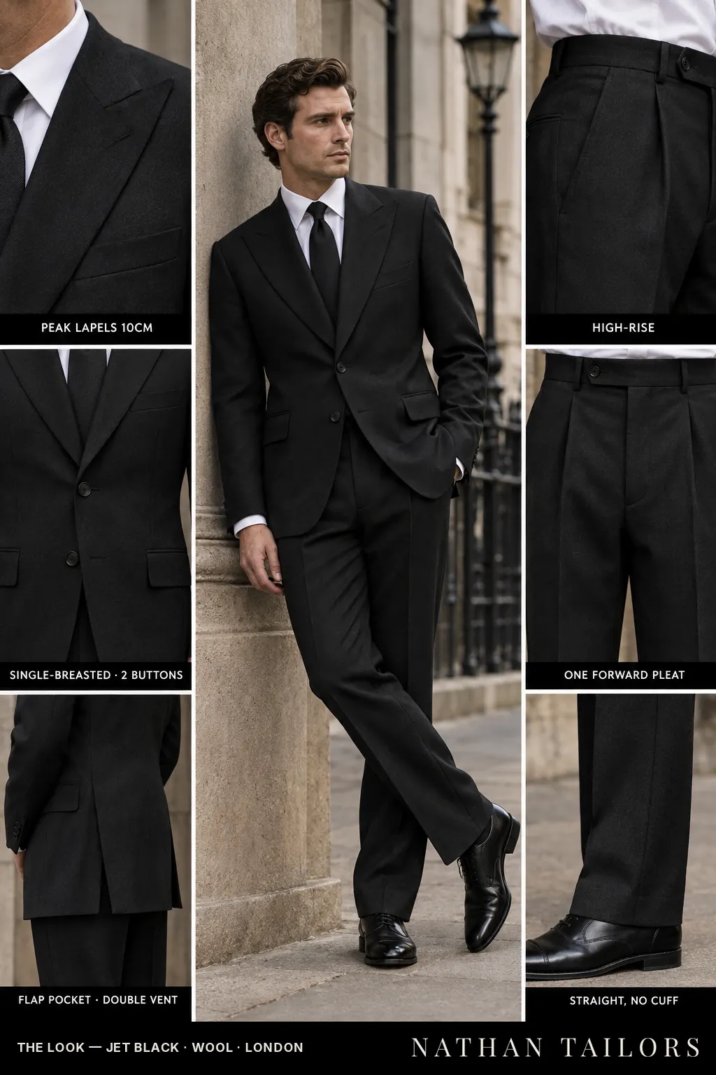 jet black single-breasted bespoke suit — custom tailored by Nathan Tailors, the Hoi An custom tailor