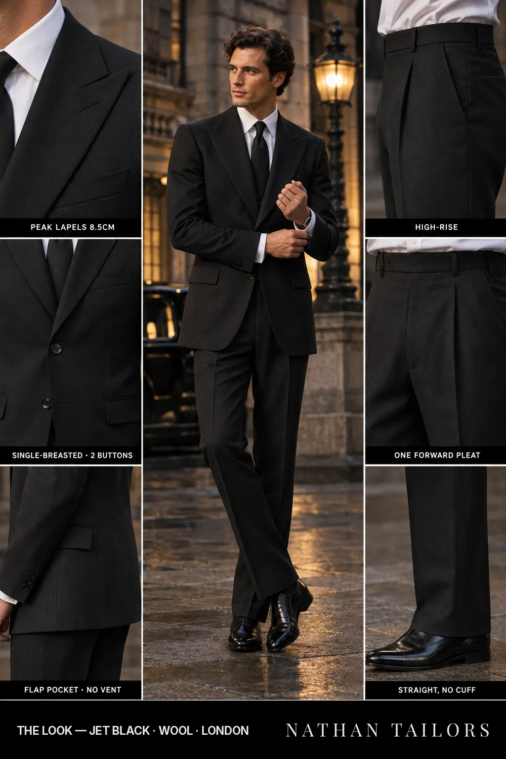 jet black single-breasted bespoke suit — custom tailored by Nathan Tailors, the Hoi An custom tailor