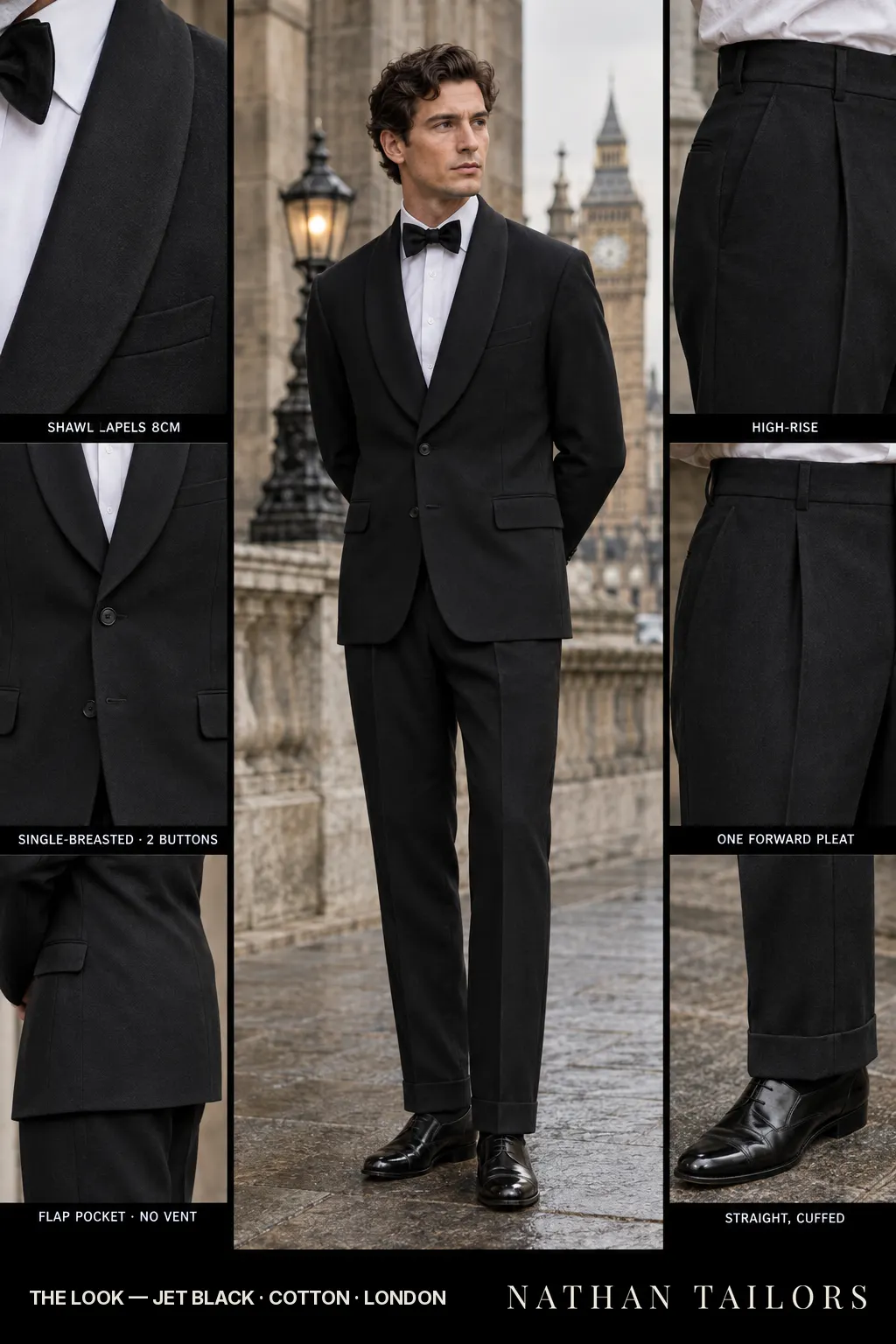 jet black single-breasted bespoke suit — custom tailored by Nathan Tailors, the Hoi An custom tailor