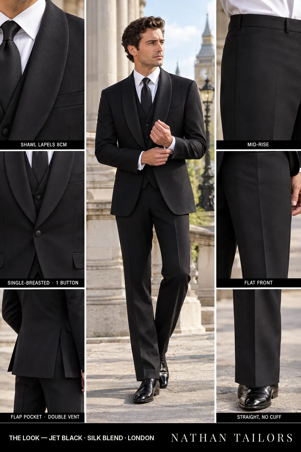 jet black single-breasted bespoke suit — custom tailored by Nathan Tailors, the Hoi An custom tailor