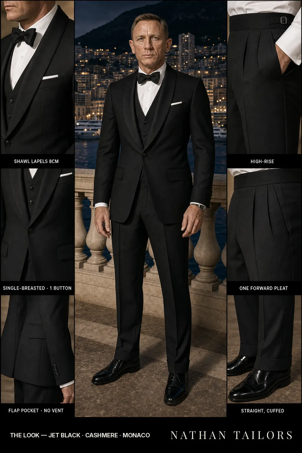 jet black single-breasted bespoke suit — custom tailored by Nathan Tailors, the Hoi An custom tailor
