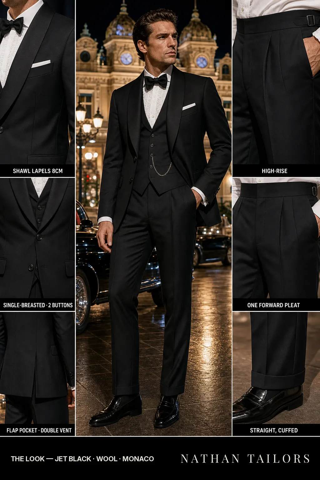 jet black single-breasted bespoke suit — custom tailored by Nathan Tailors, the Hoi An custom tailor