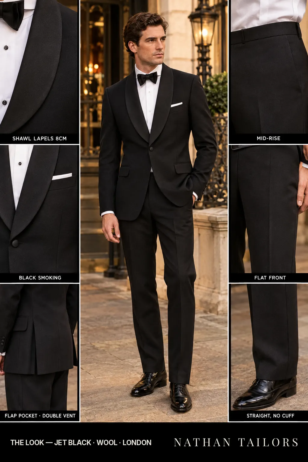 jet black single-breasted bespoke suit โ custom tailored by Nathan Tailors, the Hoi An custom tailor