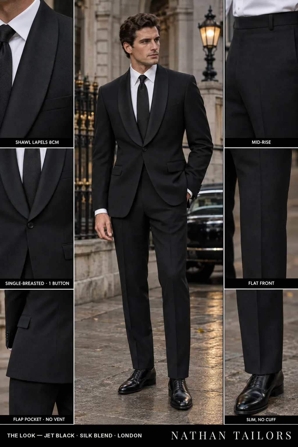 jet black single-breasted bespoke suit — custom tailored by Nathan Tailors, the Hoi An custom tailor